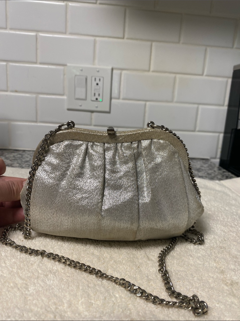 After five Shimmery Silver Mini Chain Shoulder Bag